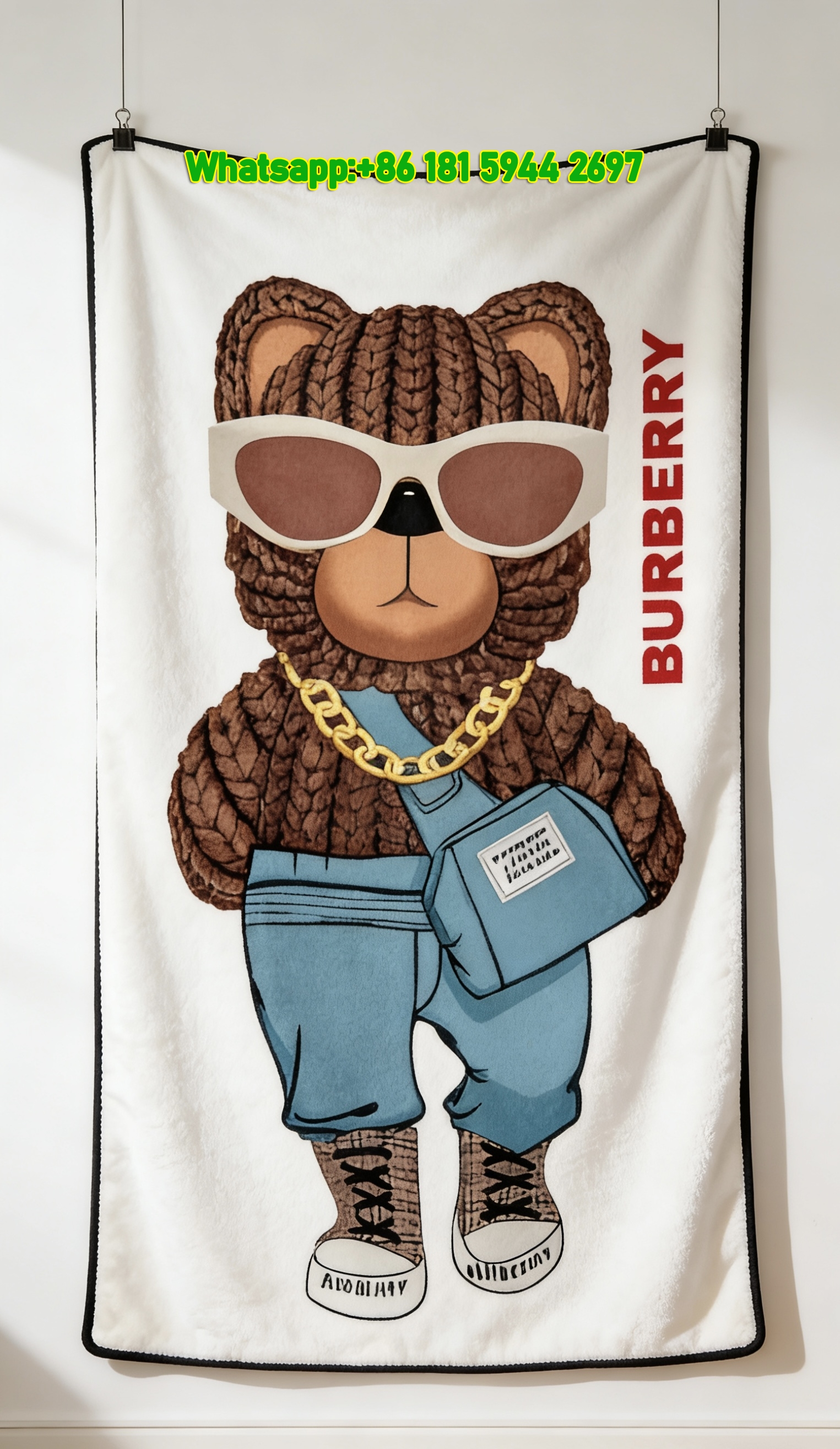 Burberry Flannel Throw Blanket Cool Bear Print Sofa Blanket B143